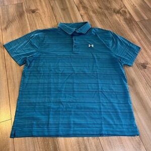Under Armour Teal Striped HeatGear Performance Golf Polo Shirt Mens XL Bin O-72